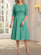 A-line Scoop Knee-Length Lace Chiffon Mother of the Bride Dress by Dreamylily