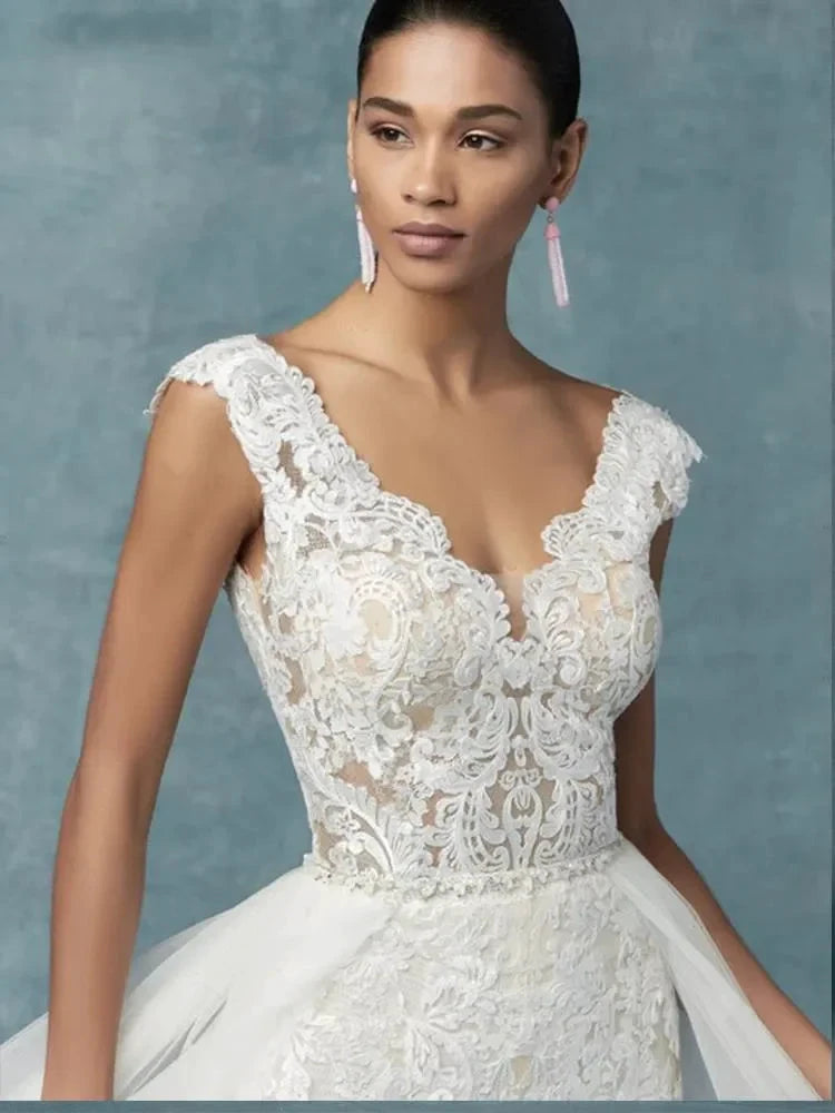 Wedding Dresses With Detachable Train Bride Pants Suit Lace Appliqued Sleeveless Women Brides Outfits Backless Custom by payinti