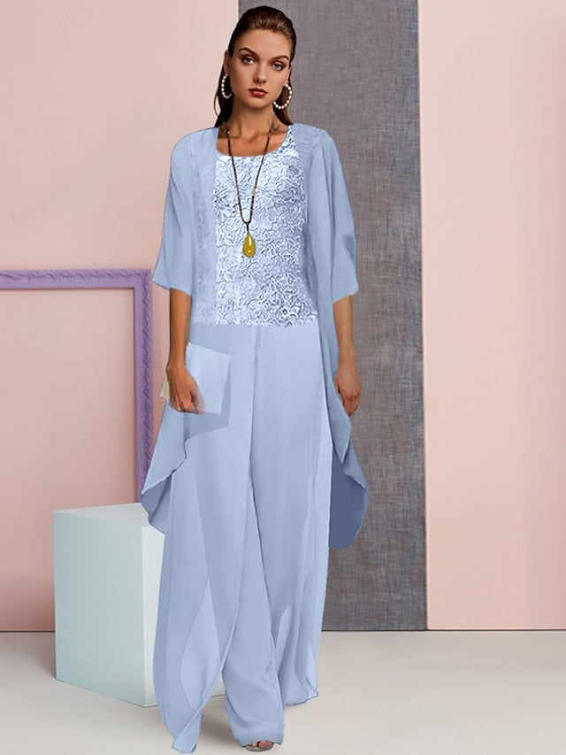 Chiffon Mother of the Bride Pantsuits with Jacket Hover Image