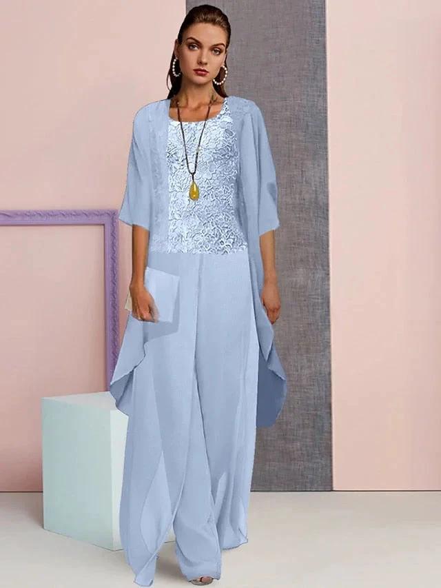Chiffon Mother of the Bride Pantsuits with Jacket by Dreamylily