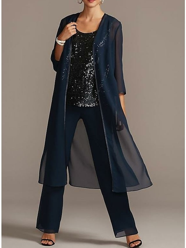 Chiffon Scoop Mother of the Bride Pantsuits Hover Image