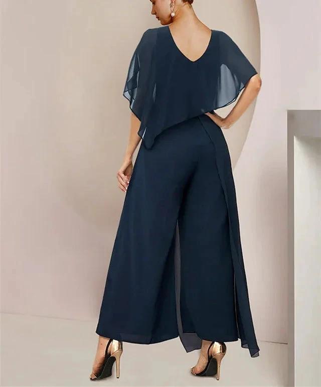 Chiffon Scoop Sleeveless Mother of the Bride Pantsuits with Belt by Dreamylily