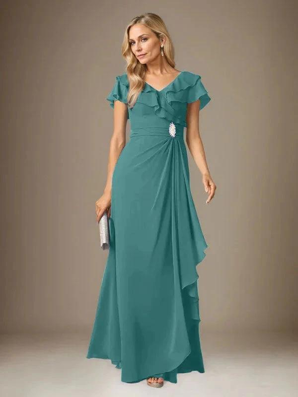 Stormy A-Line V-Neck Ruched Chiffon Dress by Dreamylily