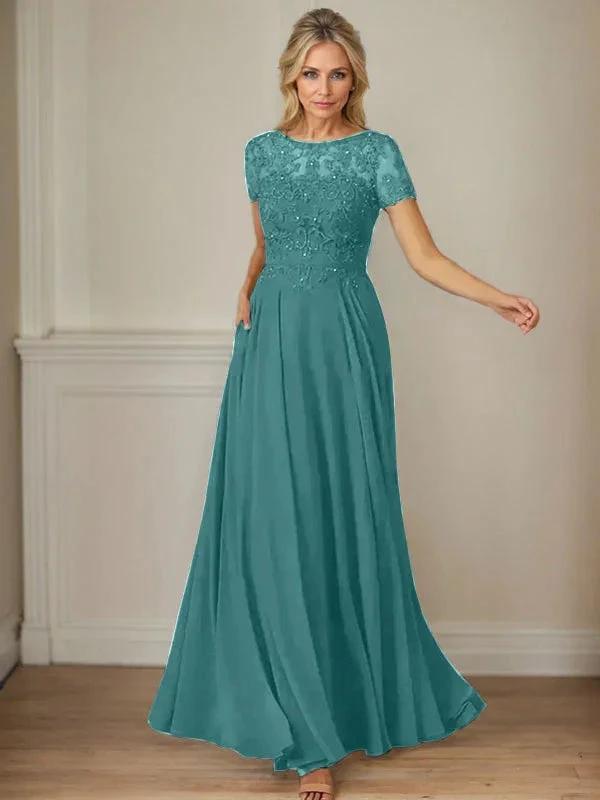 Dark Navy A-Line Boatneck Sequins Chiffon Dress by Dreamylily