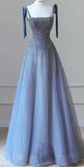 Luxurious Spaghetti-Strap Blue Tulle A-Line Prom Dress Pretty Evening Gown Y8040 by simplepromdress