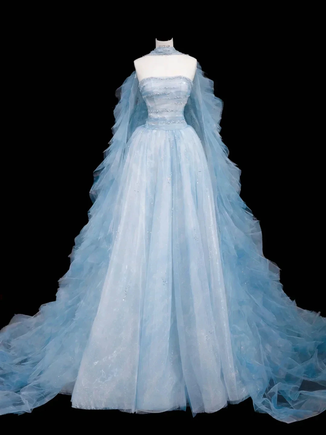 Dream Blue Tulle Beaded A Line Prom Dress Long Evening Dress Y8691 by simplepromdress