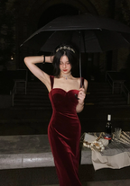 New Summer Women Vintage Sleeveless Velvet Dress Female Spaghetti Strap Sexy Bodycon Dress Ladies Elegant Evening Dress Y1654 by simplepromdress