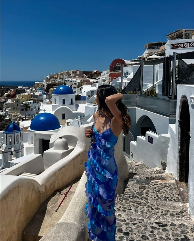 Unique Spaghetti Straps Blue Chiffon Print Floral Ruffles Prom Dress Long Evening Dress Y7913 Hover Image