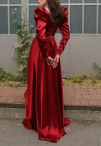 Elegant Square Neck Red Satin A Line Prom Evening Dress Y7855 by simplepromdress