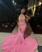 Gorgeous Pink Beaded Sequins Evening Dress Mermaid Prom Dress Y8016 by simplepromdress