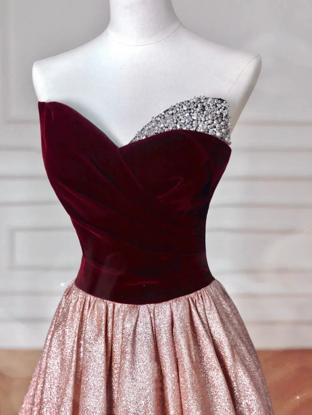 Vintage Strapless Velvet Satin A Line Prom Dress Long Evening Dress Y8627 by simplepromdress