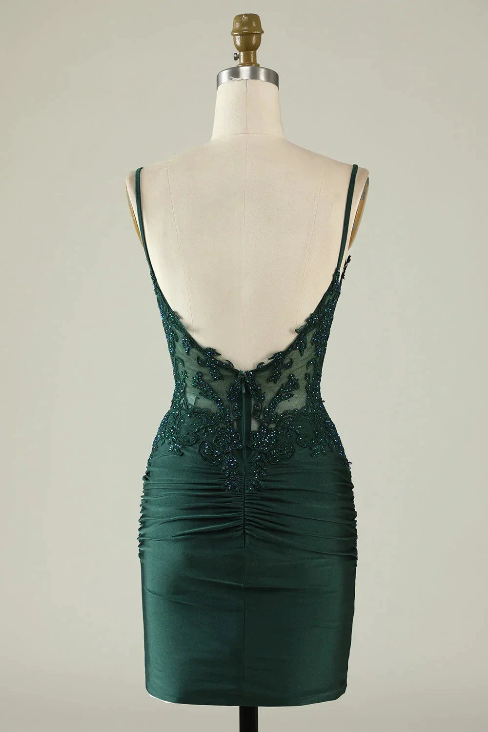 Tight V-Neck Dark Green Pleated Homecoming Dress with Appliques Y2660 by simplepromdress