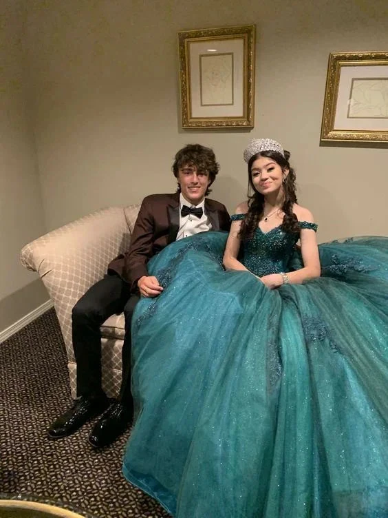 Green Off The Shoulder Ball Gown Quinceanera Dress Y6085 by simplepromdress