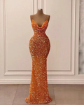 Spaghetti Straps Sparkly Evening Dress Orange Glitter Mermaid Prom Dress Y6105 by simplepromdress