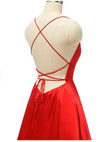 Red Satin Long Prom Gown Front Slit Evening Dresses Floor Length Prom Dresses S26169 by simplepromdress
