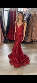 Red V Neck Mermaid Prom Dress Red Evening Gown Y5967 by simplepromdress