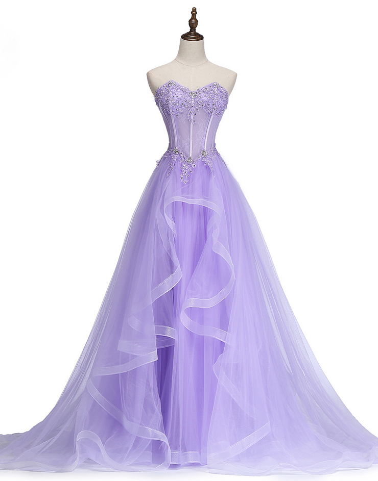 New Sweet Banquet Light Purple Lace Long Evening Dress The Bride Elegant Strapless A-line Prom Formal Party Gown Y1845
