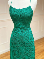 Backless Green Mermaid Lace Prom Dresses, Open Back Green Lace Mermaid Formal Evening Dresses Y1365 by simplepromdress
