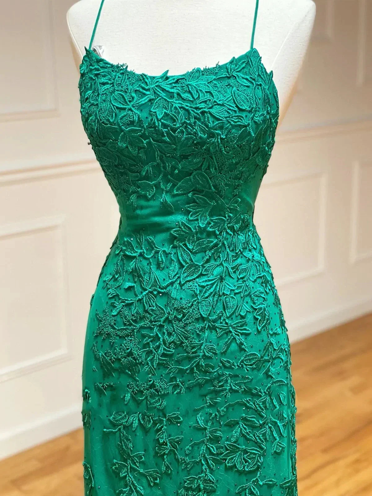 Backless Green Mermaid Lace Prom Dresses, Open Back Green Lace Mermaid Formal Evening Dresses Y1365 by simplepromdress