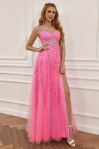 A-line Navy Blue Prom Dress Lace Tulle Evening Dress Y382 by simplepromdress