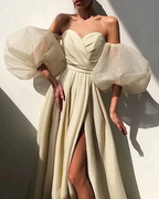 Women's Puffy Sleeve Prom Dresses with Slit Glitter Romantic Fairy Long Evening Gown ,Y2420 by simplepromdress