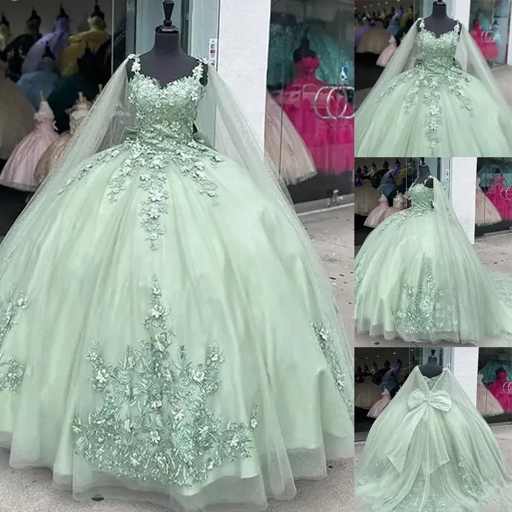 Sage Green Ball Gown with Appliques,Sweet 16 Dress,Quinceanera Dress Y2319 by simplepromdress