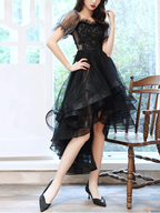 Black Sweetheart Tulle Lace High Low Prom Dress Black Homecoming Dress Y5689