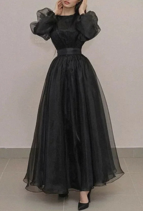 Retro Style Black A-line Long Sleeves Evening Dress Y6742 by simplepromdress