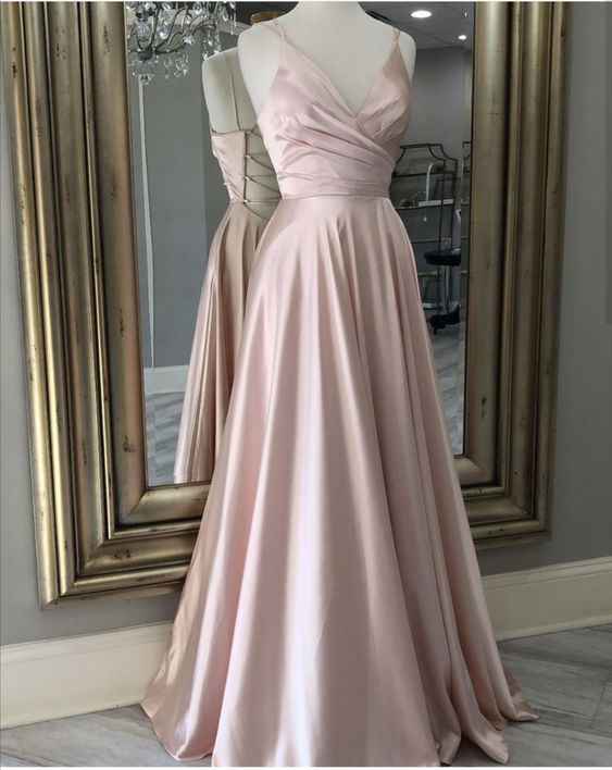 V Neck Prom Dress Long Evening Gown With Tie Back Y7014 Main Image