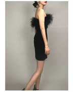 Womens Feather Off Shoulder Bandage Dresses Side Split Cocktail Party Bodycon Dress Black Short Homecoming Dress Y1356 by simplepromdress
