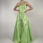 Strapless Green Satin Beaded A Line Prom Dress Evening Dress Y8412 by simplepromdress