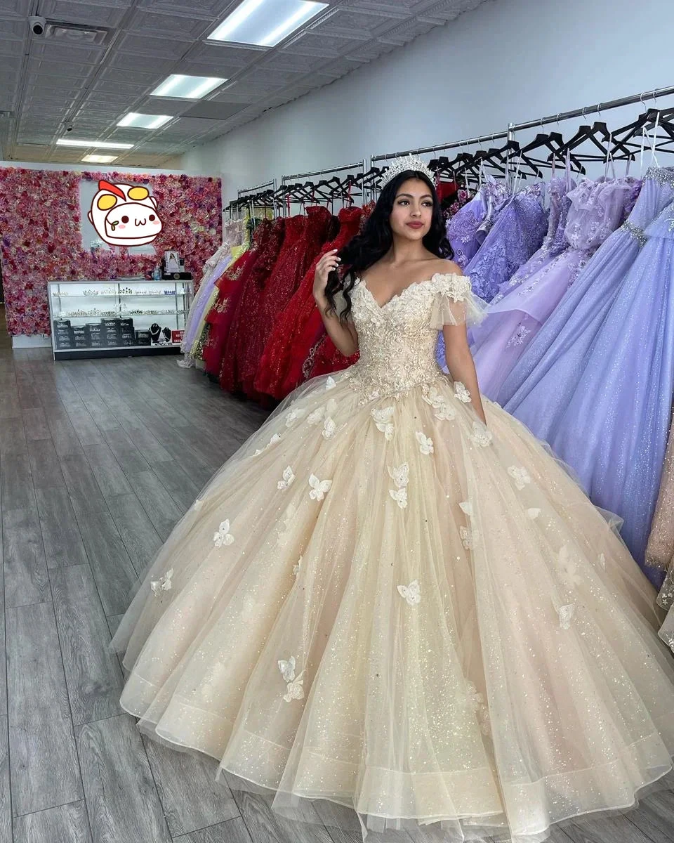 Off The Shoulder Butterfly Quinceanera Dress,Sweet 16 Dress,Glitter Ball Gown,Y2410 by simplepromdress