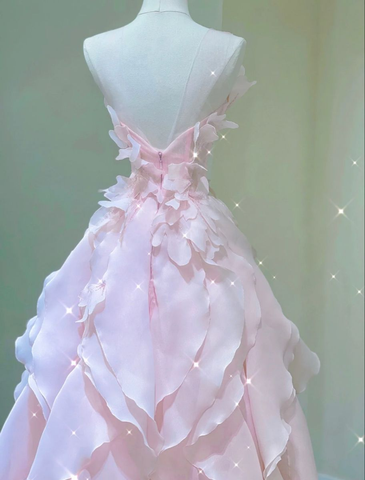 Verträumtes rosa Rüschen Prinzessinnenkleid, rosa Ballkleid Y1971