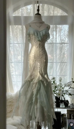 Classy Mint Green Temperament Mermaid Spaghetti Strap Chiffon Beaded Evening Dress Formal Prom Dress Y8546 by simplepromdress