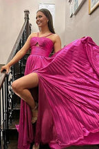 Madalyn| Metallic Keyhole Spaghetti Strap Long Prom Dress with Slit by KissProm