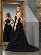 Jordan | Black A-Line Tiered Sequins Tulle Long Prom Dress by KissProm