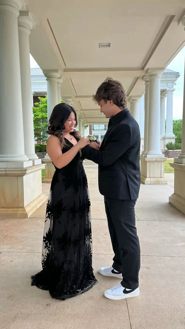 Black A-line V Neck Prom Dress Black Evening Gown Y6517 by simplepromdress