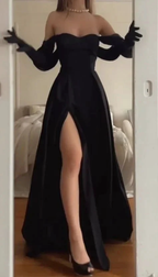 Trendy Black A-line Long Evening Dress with Split Y4064 by simplepromdress