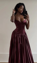 Vintage A Line Straps Burgundy Satin Long Prom Dress Evening Dress Y7994 by simplepromdress