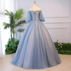 Unique blue tulle lace long prom dress blue evening dress S13770 by simplepromdress