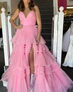 Champagne A-Line Spaghetti Straps Ruffles Formal Evening Dresses Long Prom Dress Y6801 by simplepromdress