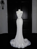 Glitter White Tulle Beaded Mermaid Prom Dress Long Evening Dress Wedding Dress Y8666 by simplepromdress