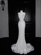 Glitter White Tulle Beaded Mermaid Prom Dress Long Evening Dress Wedding Dress Y8666 by simplepromdress