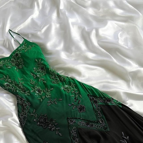 Hermoso vestido de fiesta de gasa verde degradado con cuentas y corte sirena, vestido de noche Y7731