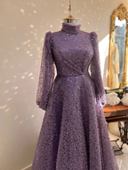 Luxurious Glitter A-line Long Sleeves Evening Dress Y5810 by simplepromdress