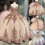 Rose Gold Sweet 16 Quinceanera Dresses Sequins Appliques Sweetheart Ball Gowns Y401 by simplepromdress