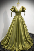 Green v neck tulle long prom dress A line evening dress Y898 by simplepromdress