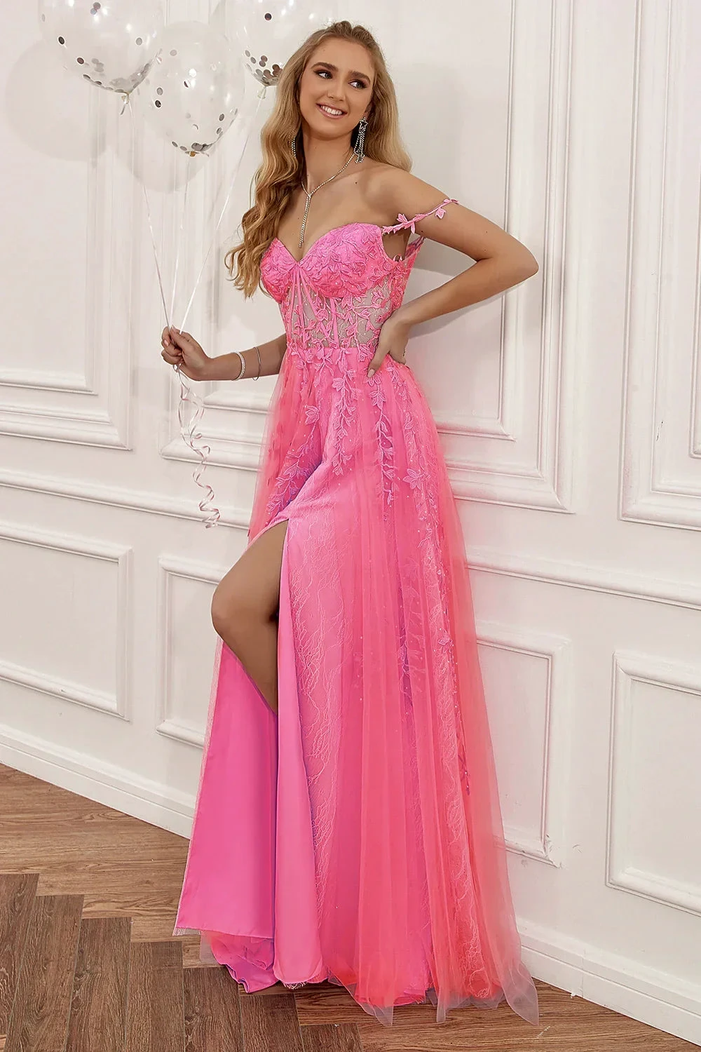 A-line Navy Blue Prom Dress Lace Tulle Evening Dress Y382 by simplepromdress