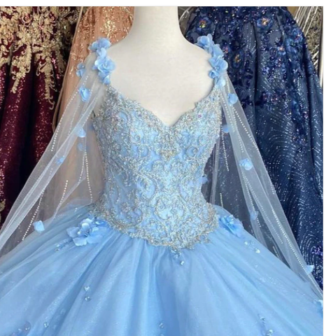 Vestido de fiesta de tul con flores azules, elegante vestido de fiesta S26907