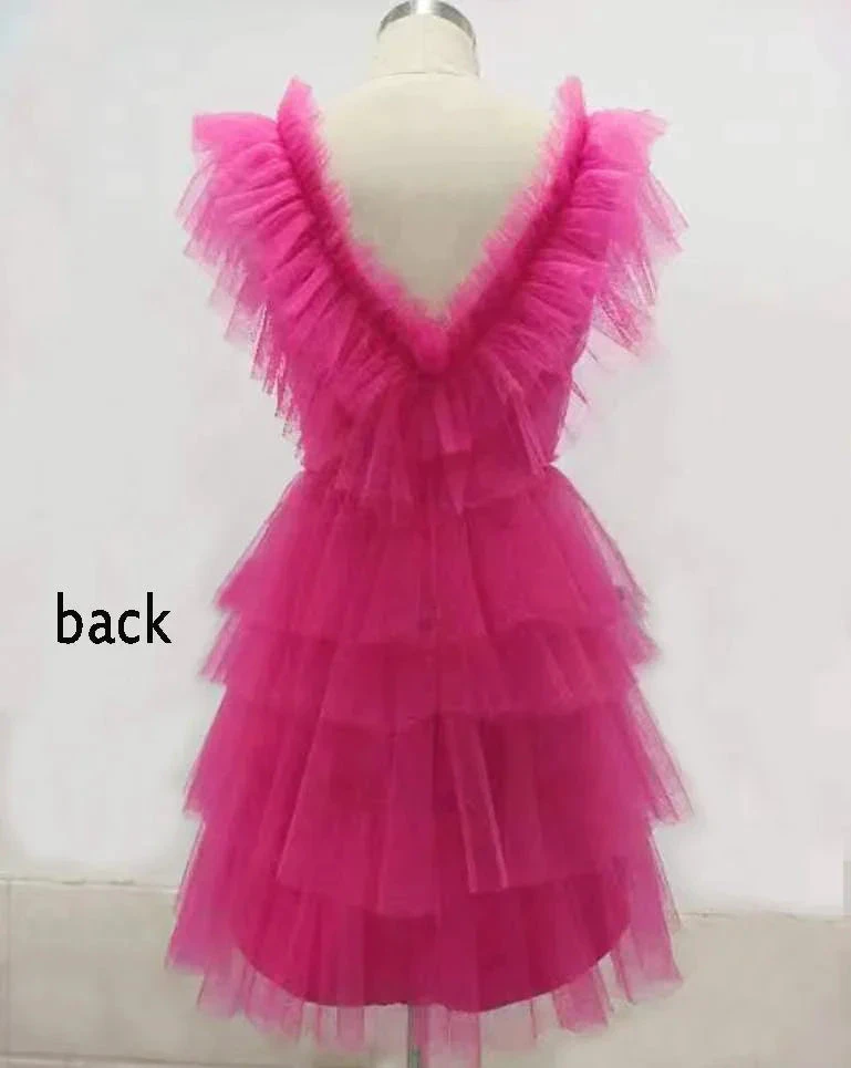 A Line V Neck Tiered Homecoming Dress Tulle Short Prom Party Dresses Y1458 by simplepromdress